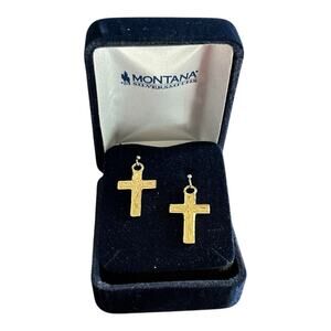 Montana Silversmiths Gold Color Faith Cross Dangle Earrings In The Original Box